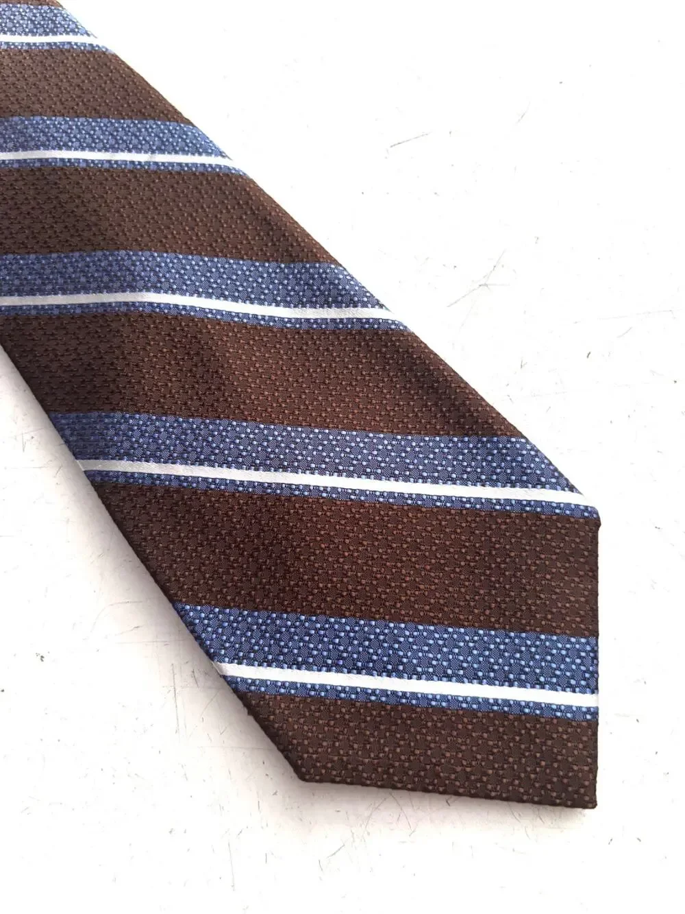 Daniel Cremieux Neck Tie Nwt Brown Stripe Silk Seven 7 Fold Hand Made in Italy